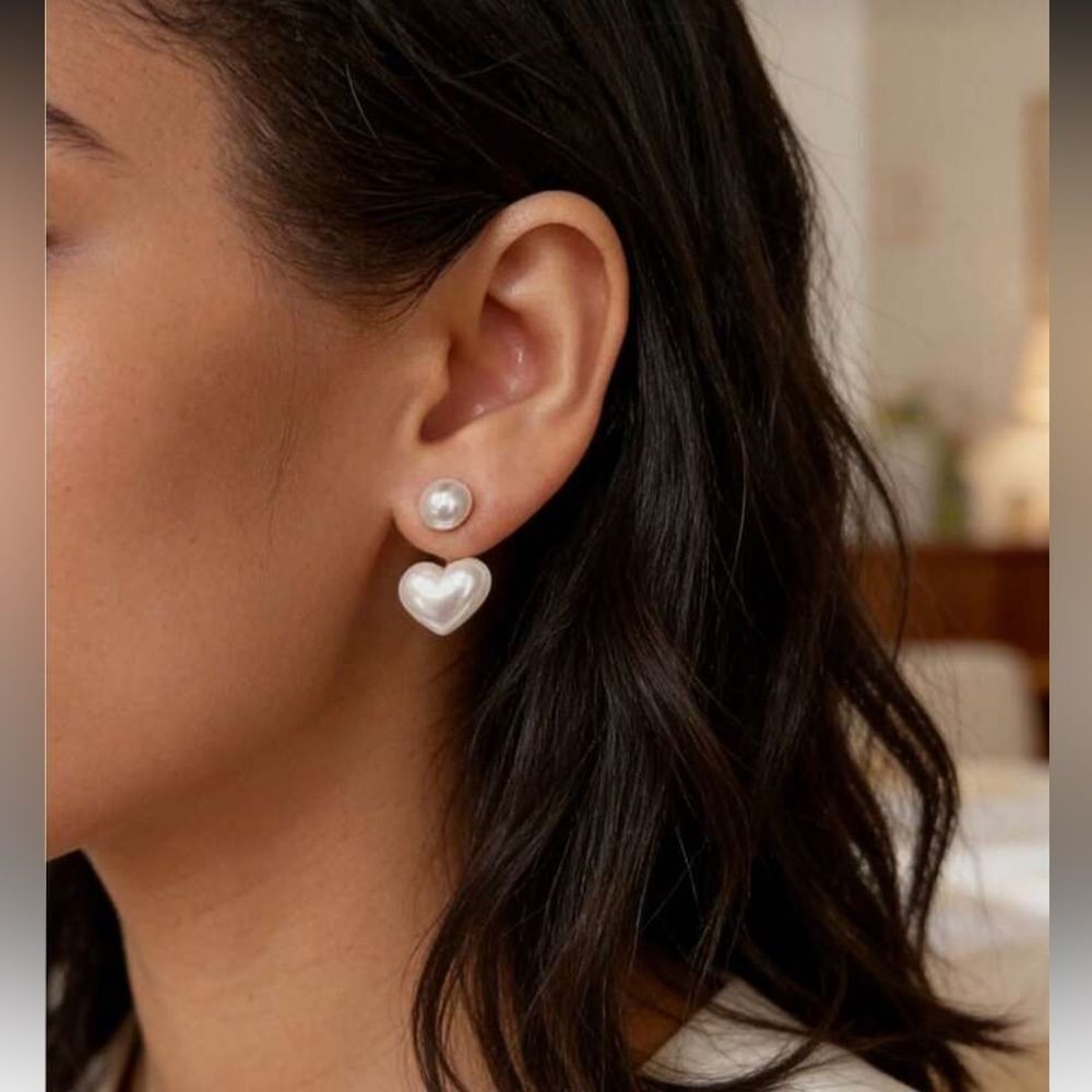 Pearl heart earrings  #493